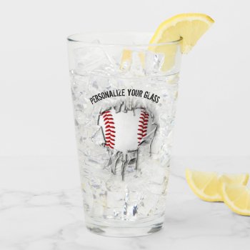 Torn Baseball (personalized) Glass by eBrushDesign at Zazzle