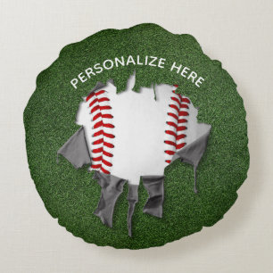 Torn Baseball Round Pillow