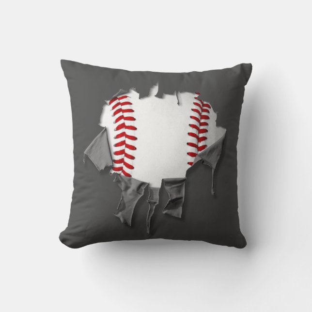 Torn Baseball Throw Pillow (Front)