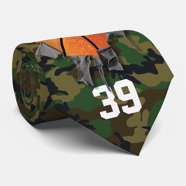 Torn Basketball (camo/personalized) Neck Tie (Rolled)