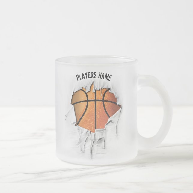 Torn Basketball Frosted Glass Coffee Mug (Right)