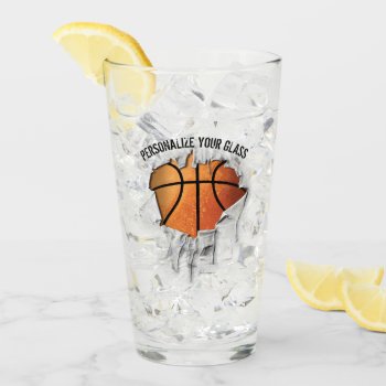 Torn Basketball (personalized) Glass by eBrushDesign at Zazzle