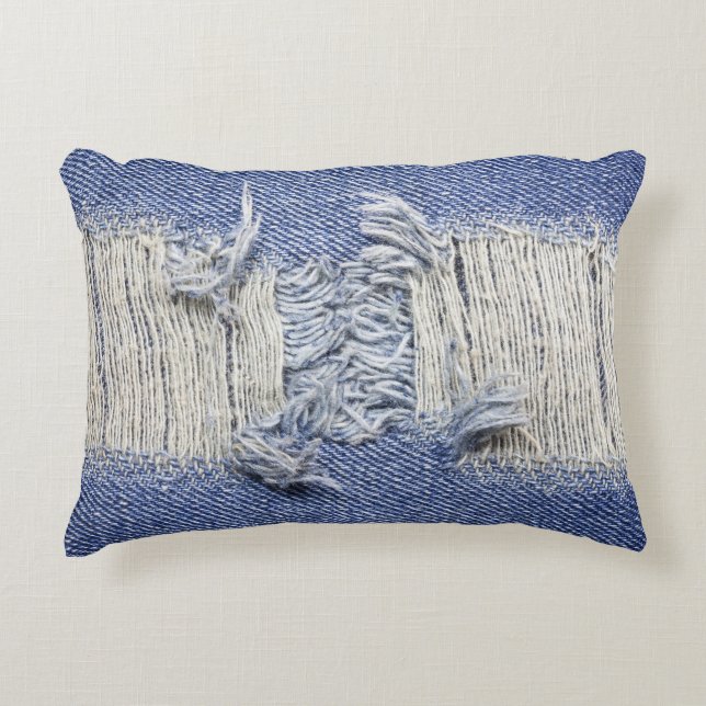 Torn blue denim: jeans texture. accent pillow (Front)