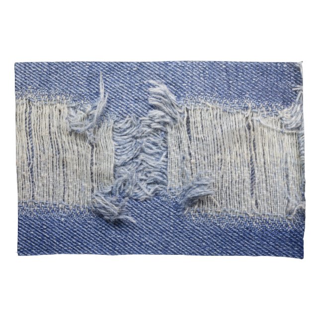 Torn blue denim: jeans texture. pillow case (Front)