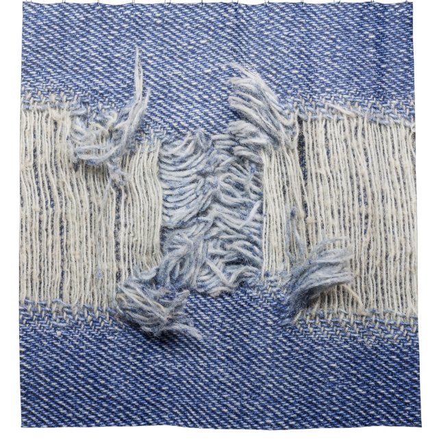 Torn blue denim: jeans texture. shower curtain (Front)