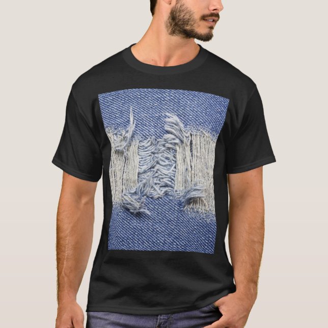Torn blue denim: jeans texture. T-Shirt (Front)