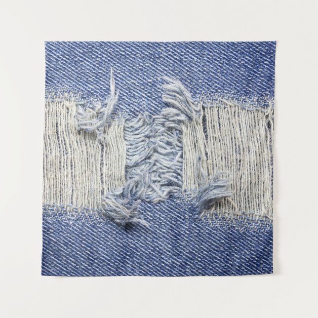 Torn blue denim: jeans texture. tapestry (Front)