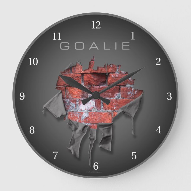 Torn Brick Wall Goalie (Hockey) Large Clock (Front)