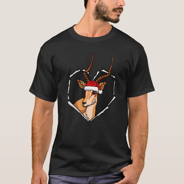 Torn Cloth Antelope Face With Christmas Hat Hole H T-Shirt (Front)