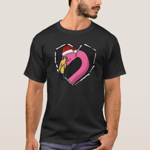 Torn Cloth Flamingo Face With Christmas Hat Hole H T-Shirt
