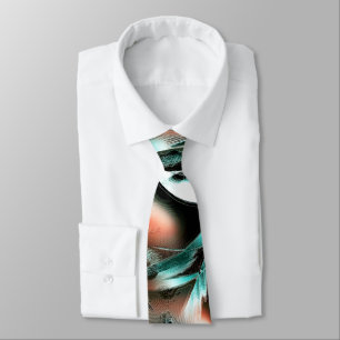 Torn cutouts in silver cyan with grooves on coral neck tie