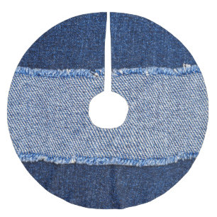 Torn denim: blue jeans fabric. brushed polyester tree skirt