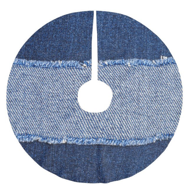Torn denim: blue jeans fabric. brushed polyester tree skirt (Front)