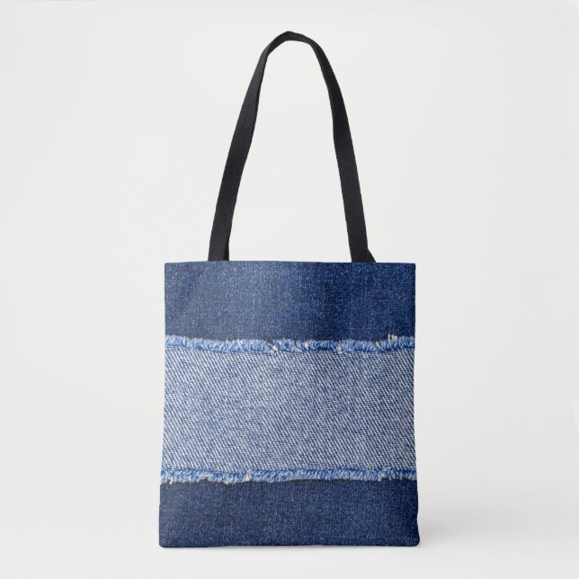 Torn denim: blue jeans fabric. tote bag (Front)