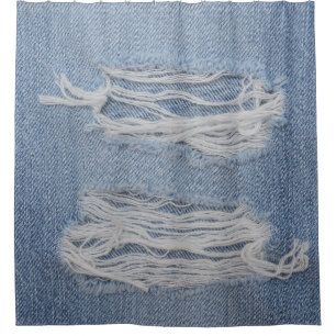 Torn denim: blue jeans texture. shower curtain