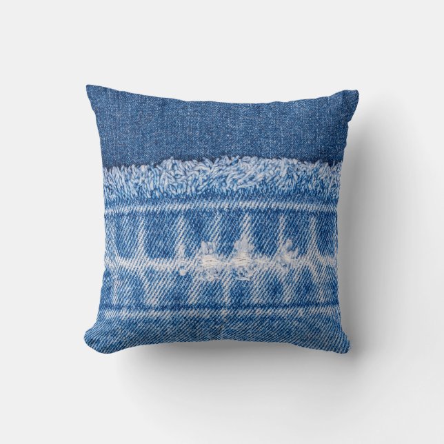 Torn Denim: Double Blue Jeans Frame Throw Pillow (Front)