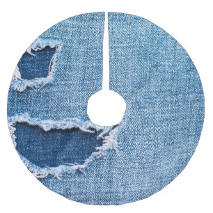 Torn denim fabric texture, blue hues. brushed polyester tree skirt