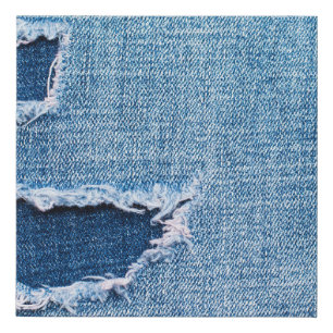 Torn denim fabric texture, blue hues. faux canvas print