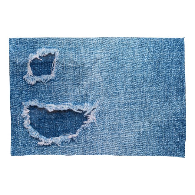 Torn denim fabric texture, blue hues. pillow case (Front)
