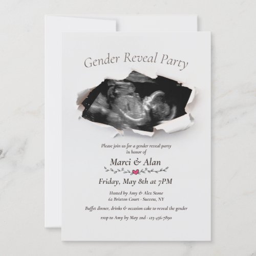 Torn Edges Photo Gender Reveal Party Invitation