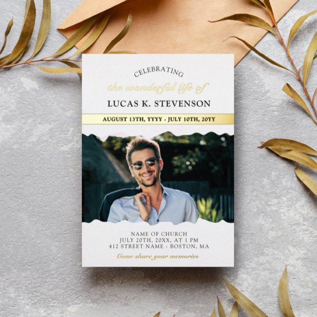 Torn Edges Photo Gold Foil Life Celebration Foil Invitation (Creator Uploaded)