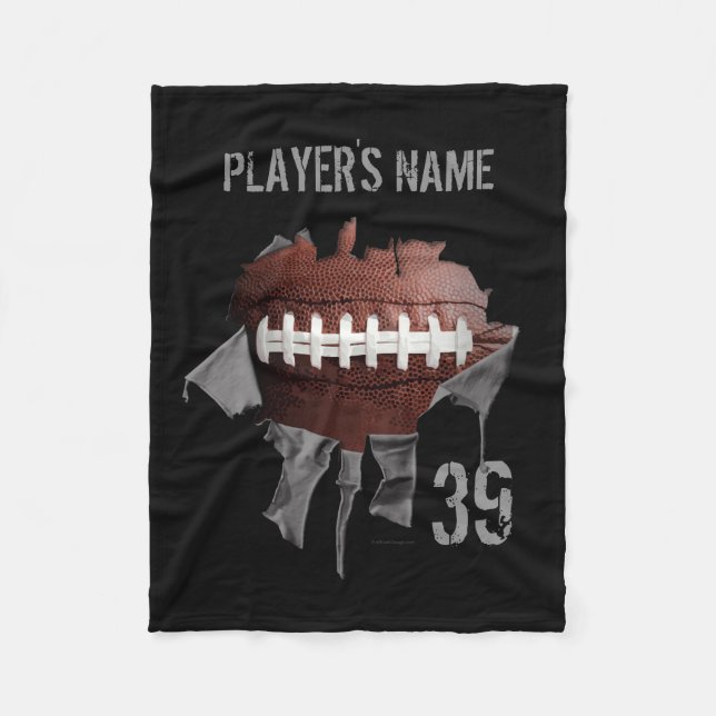 Torn Football Personalized Black Fleece Blanket (Front)