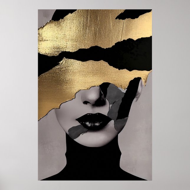 Torn Golden Face Abstract Art Elegant Texture Poster (Front)