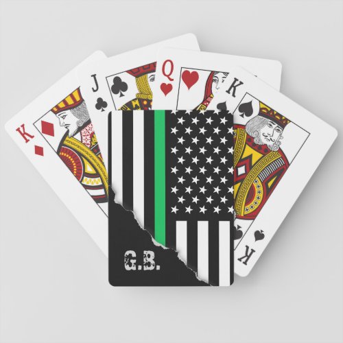 Torn Out Green Line Flag Custom Initials Playing Cards