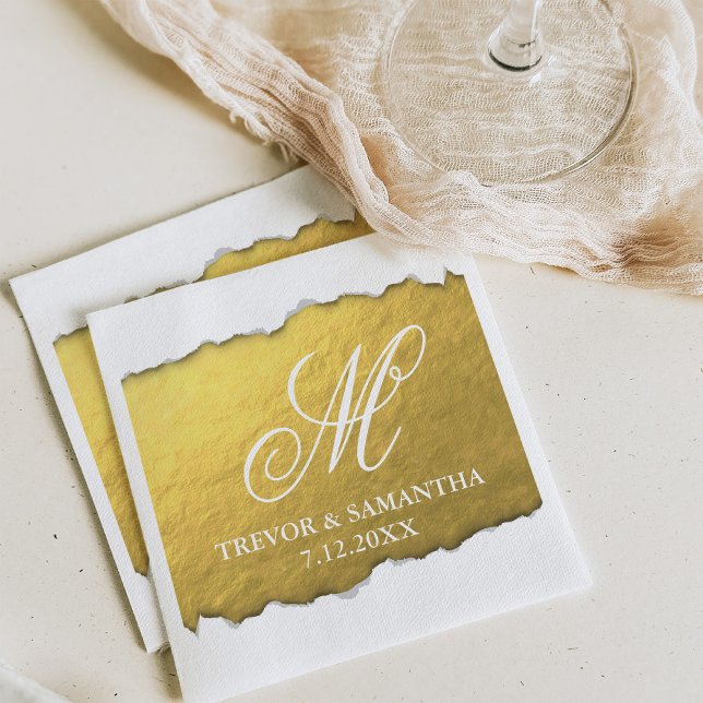 Torn Out Look Faux Gold Monogram Wedding Napkins (Creator Uploaded)