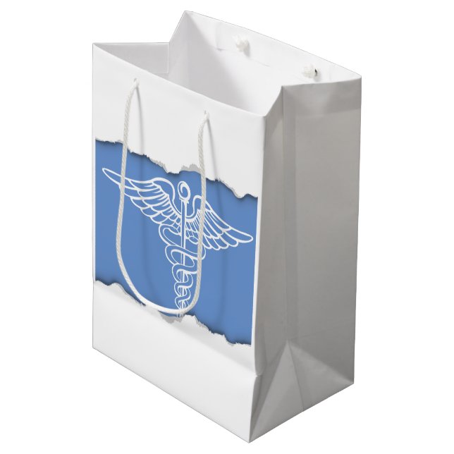Torn Out Look Medical Caduceus Symbol Medium Gift Bag (Front Angled)
