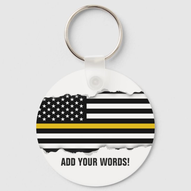 Torn Out Look Police Dispatcher Flag Custom Text Keychain (Front)