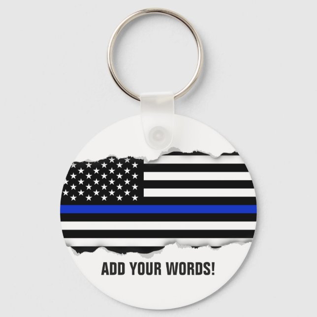 Torn Out Look Police Flag Custom Text Keychain (Front)