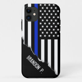 Torn Out Look Thin Blue Line American Flag iPhone 11 Case