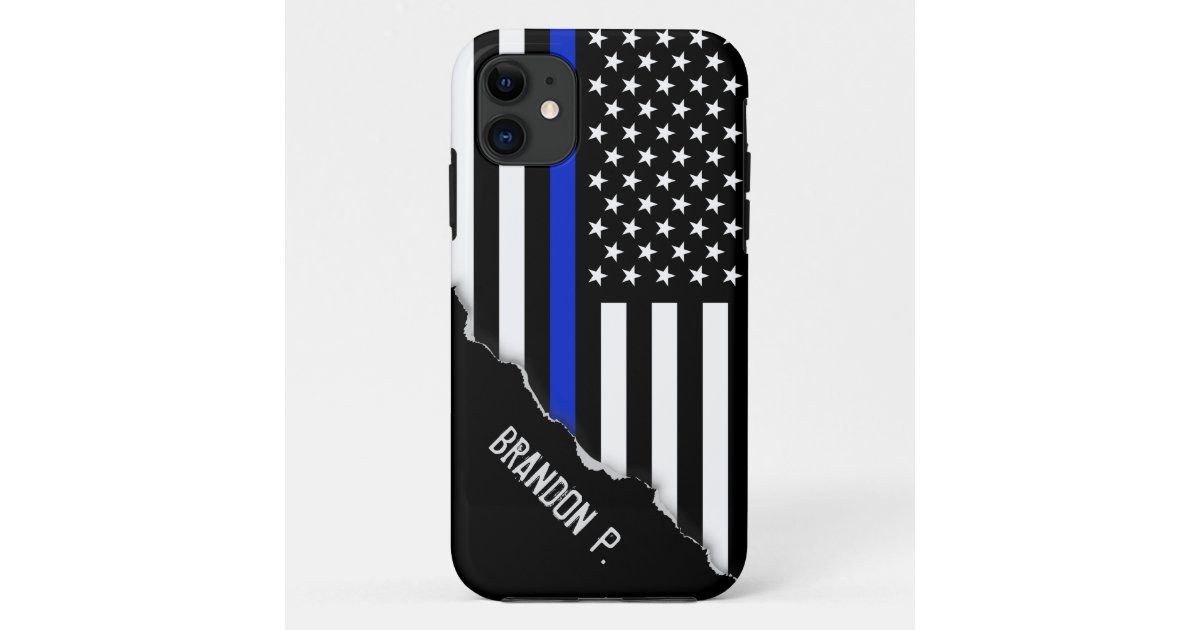 Torn Out Look | Thin Blue Line American Flag Case-Mate iPhone Case | Zazzle