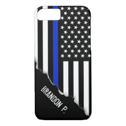 Torn Out Look Thin Blue Line American Flag iPhone 8/7 Case