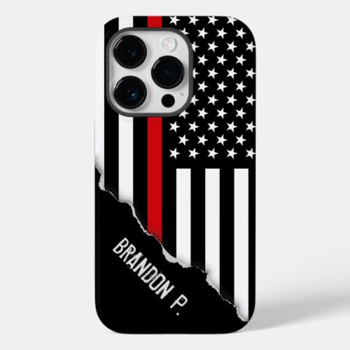 Torn Out Look Thin Red Line American Flag Case_Mate iPhone 14 Pro Case