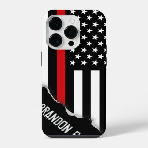 Torn Out Look Thin Red Line American Flag iPhone 14 Pro Case