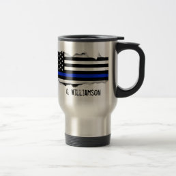 Torn Out Thin Blue Line American Flag Custom Name Travel Mug