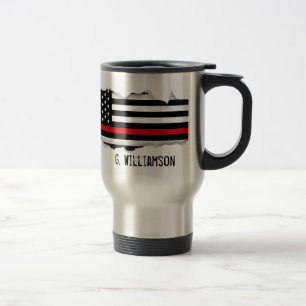 Torn Out Thin Red Line American Flag Custom Name Travel Mug