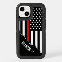 Torn Out Thin Red Line Flag With Name OtterBox iPhone 14 Case