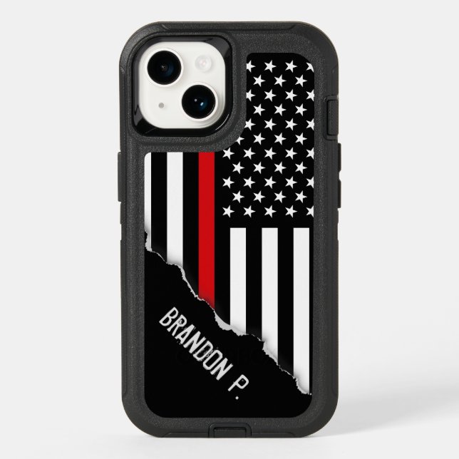 Torn Out Thin Red Line Flag With Name Otterbox iPhone Case (Back)