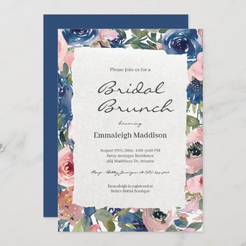 Torn Paper Blush Blue Floral Bridal Brunch Invitation
