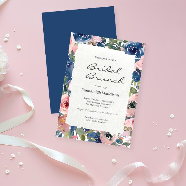 Torn Paper Blush Blue Floral Bridal Brunch Invitation (Creator Uploaded)