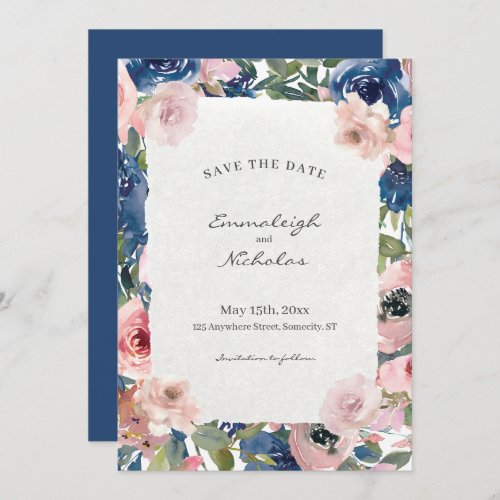 Torn Paper Blush Blue Floral Wedding Save The Date