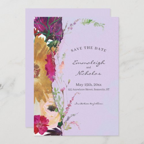 Torn Paper Bohemian Wildflowers Watercolor Wedding Save The Date