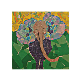 Torn Paper Collage Elephant Wood Wall Art
