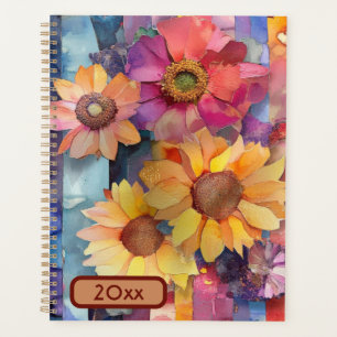 Torn Paper Collage Flowers 20XX  Spiral Planner