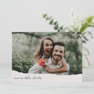 Torn Paper Edge Handwritten Script Photo Wedding Save The Date