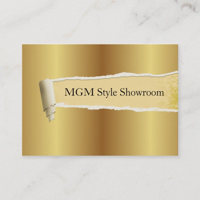 torn paper, gold plate effect business card (Front)