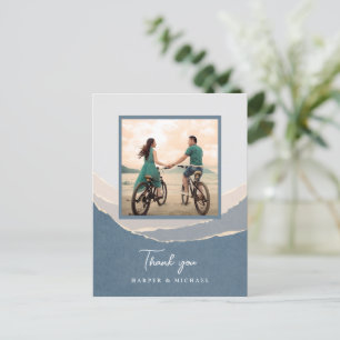 torn paper mountains wedding photo thank you postcard